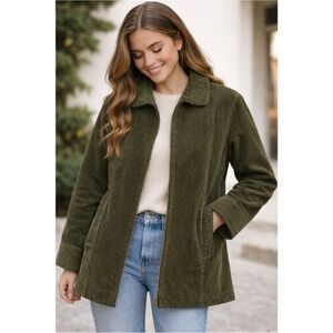 J. Jill Heritage Tumbled Cord Coat Corduroy Army Green Jacket Full Zip 2X Sherpa